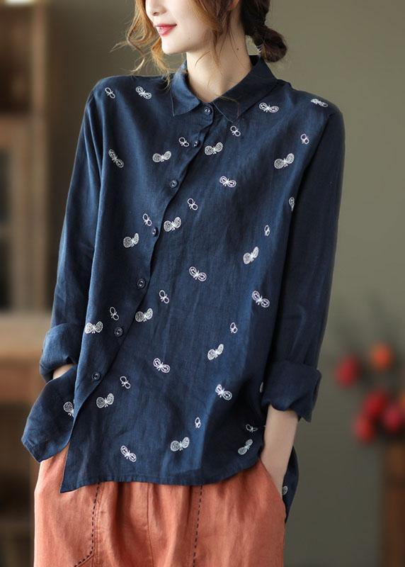 Chic Khaki Peter Pan Collar Button Fall Asymmetrical Design Top Long Sleeve