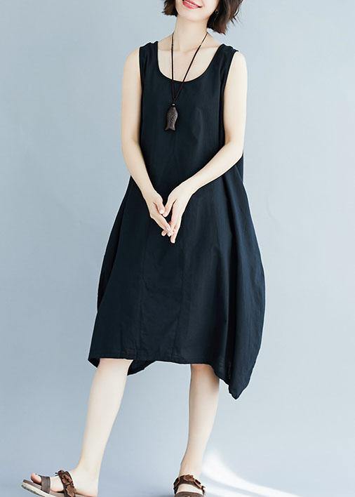 Chic black o neck linen quilting dresses sleeveless Plus Size Clothing summer Dress