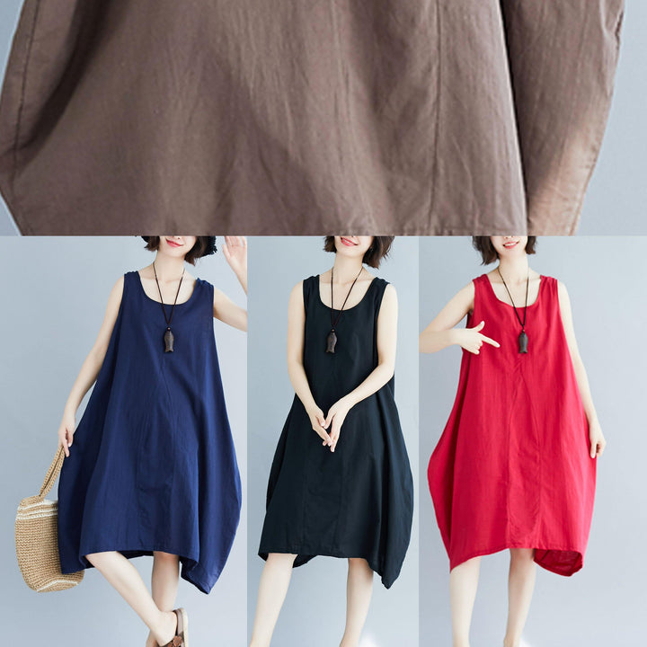 Chic black o neck linen quilting dresses sleeveless Plus Size Clothing summer Dress