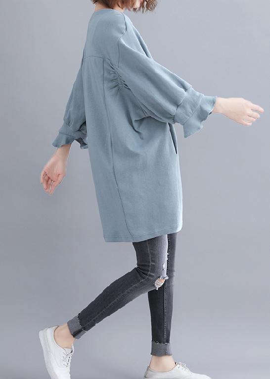 DIY light blue cotton tunic pattern o neck half sleeve Midi summer Dress
