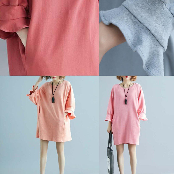 DIY light blue cotton tunic pattern o neck half sleeve Midi summer Dress