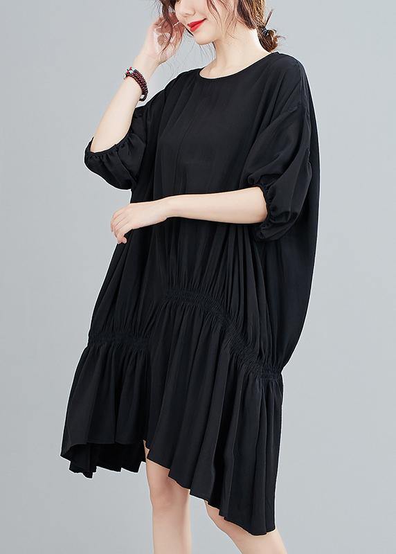 DIY o neck asymmetric summer dress for women black Dress