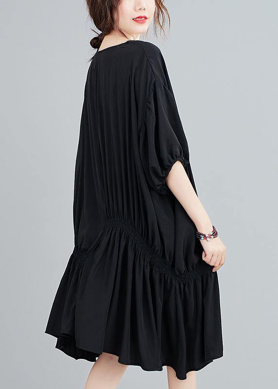 DIY o neck asymmetric summer dress for women black Dress