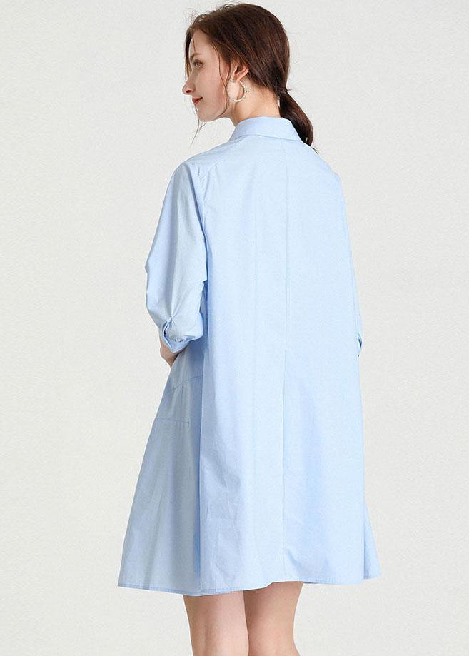 Elegant Baby blue PeterPan Collar Button Summer Cotton Dress