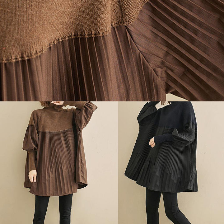 Elegant black clothes For Women high neck Cinched oversized shirts