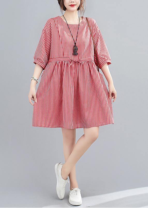 Elegant o neck pockets summer Work Outfits red striped Dress