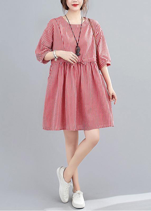 Elegant o neck pockets summer Work Outfits red striped Dress