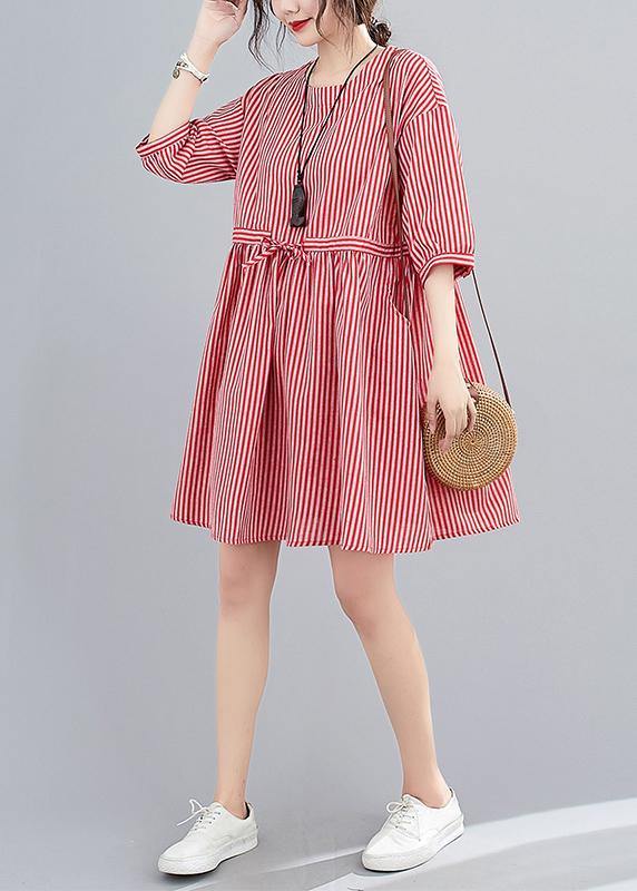 Elegant o neck pockets summer Work Outfits red striped Dress