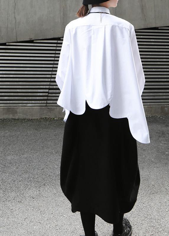 Elegant white cotton clothes For Women asymmetric hem summer shirts