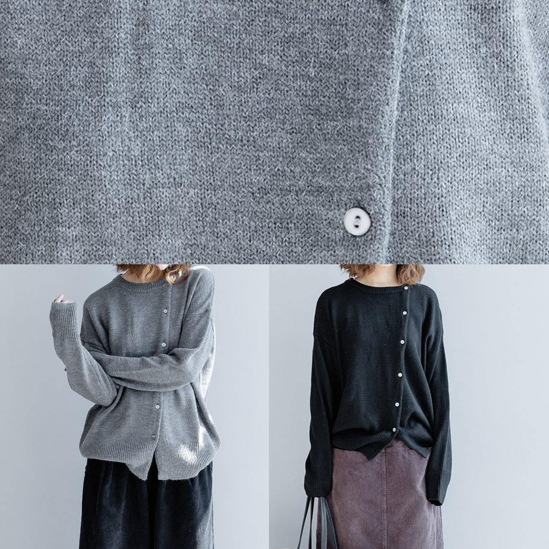 For Work gray knitted clothes trendy plus size o neck pockets sweaters