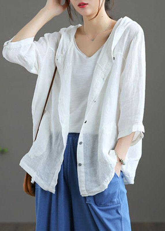 French Chocolate cotton blend hooded Summer Patchwork Shirt Tops