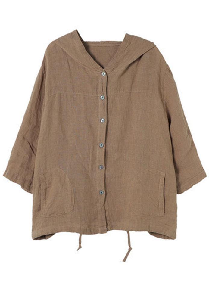 French Chocolate cotton blend hooded Summer Patchwork Shirt Tops