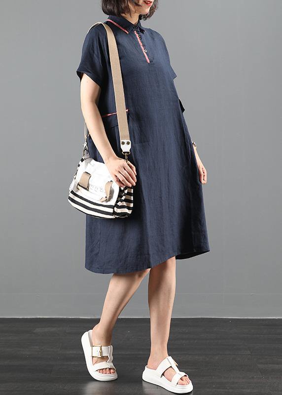 French lapel patchwork summer clothes Women Work navy Dress