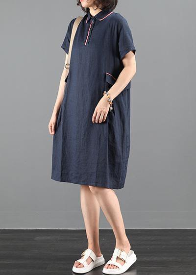 French lapel patchwork summer clothes Women Work navy Dress
