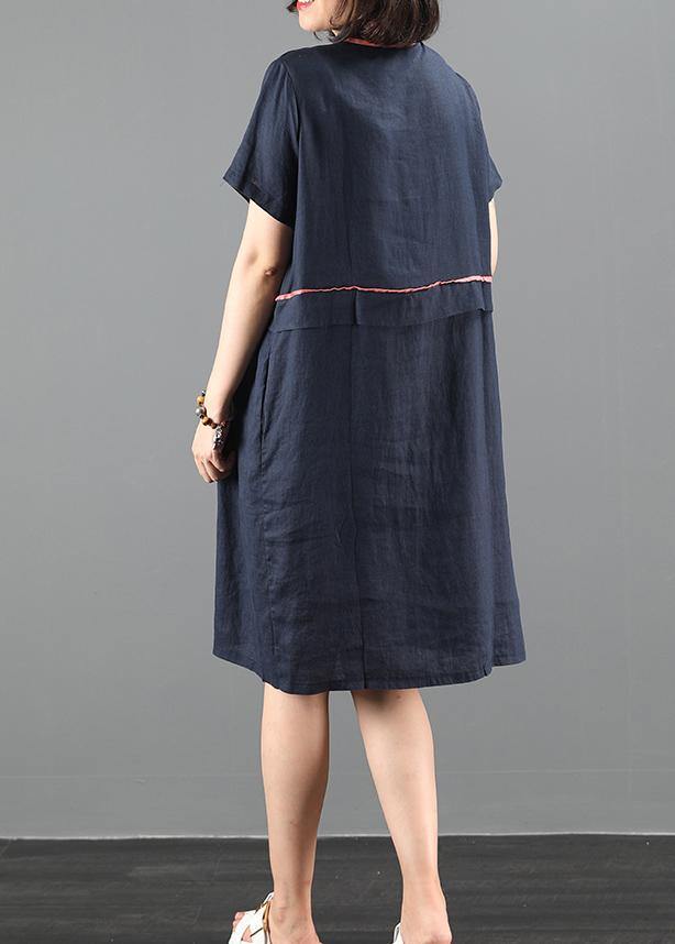 French lapel patchwork summer clothes Women Work navy Dress