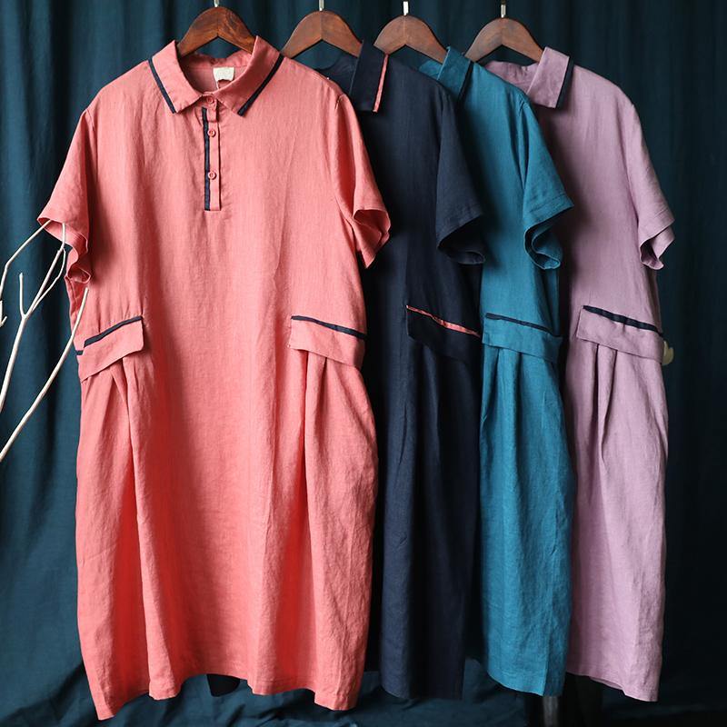 French lapel patchwork summer clothes Women Work navy Dress
