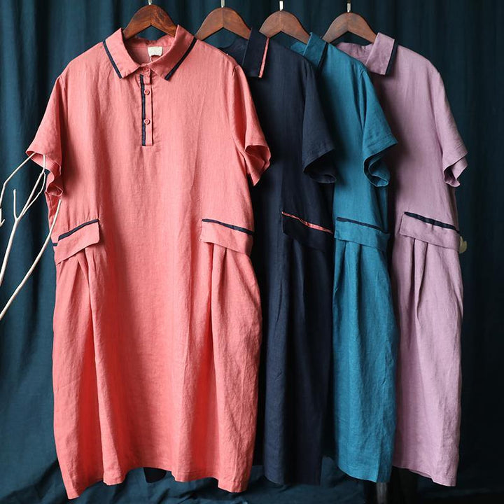 French lapel patchwork summer clothes Women Work navy Dress