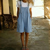 Michelle - Salopette in Denim Leggero Lavato Vintage di Cotone Morbido Blu Chiaro