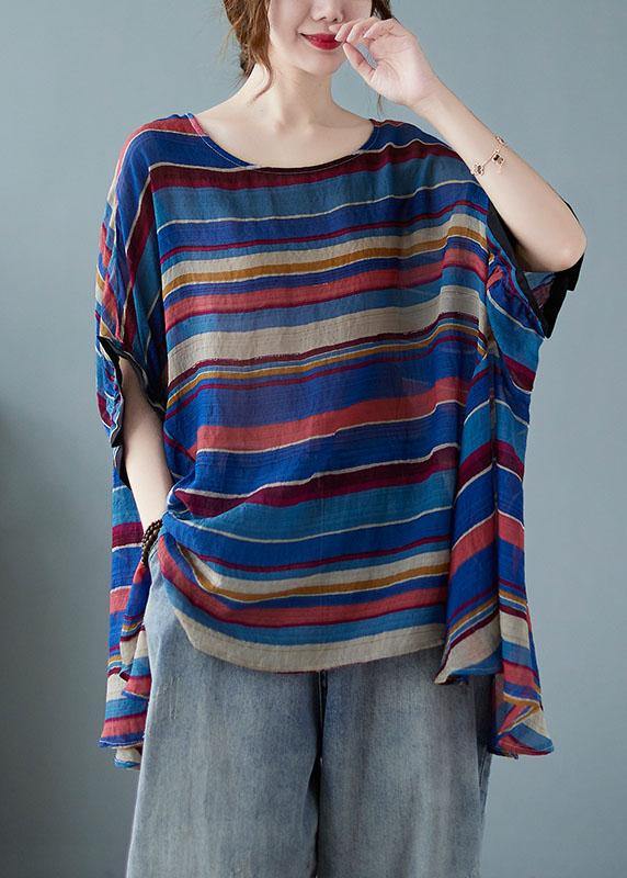 Handmade Purple Asymmetric Striped T-Shirt