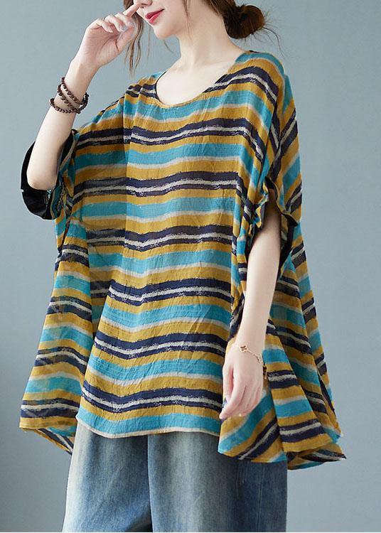 Handmade Purple Asymmetric Striped T-Shirt