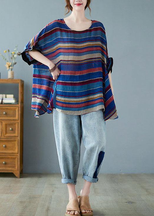 Handmade Purple Asymmetric Striped T-Shirt