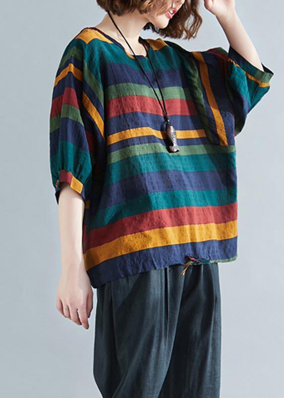 Handmade o neck Batwing Sleeve linen spring clothes For Women rainbow shirts