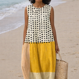 Lía | Vestito midi a blocchi di colore con pois