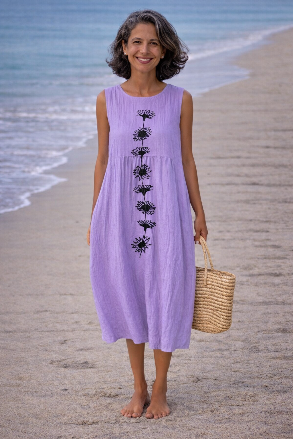 Emma | Vestito midi con fiori viola