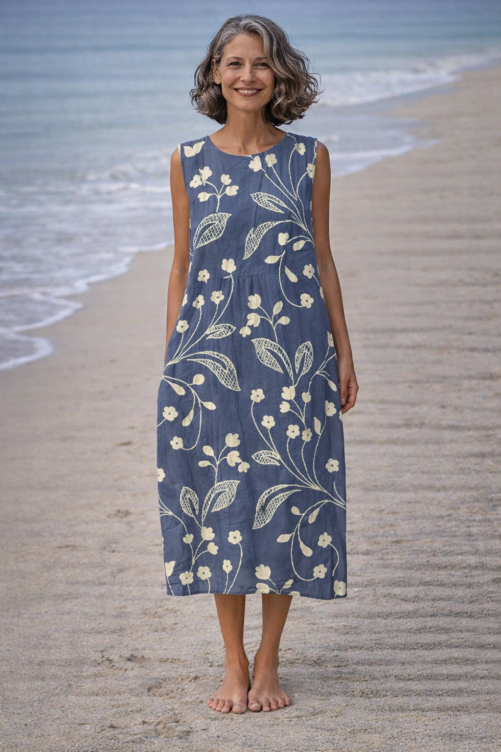 Estela | Vestito midi senza maniche con fiori vintage