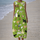 Isabella | Vestito midi con stampa di cane ad olio