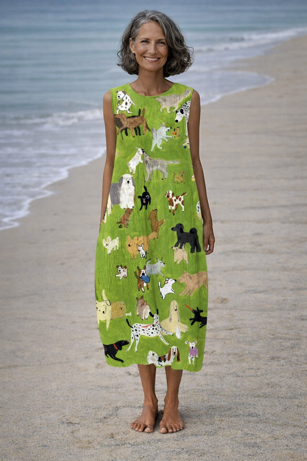 Isabella | Vestito midi con stampa di cane ad olio