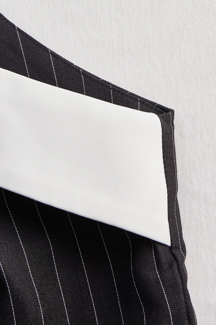 Pinstripe Top With Contrast Collar And Button Front