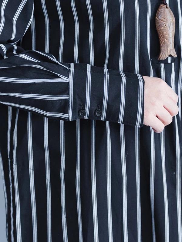 Italian black striped Cotton clothes lapel oversized shirt Dres