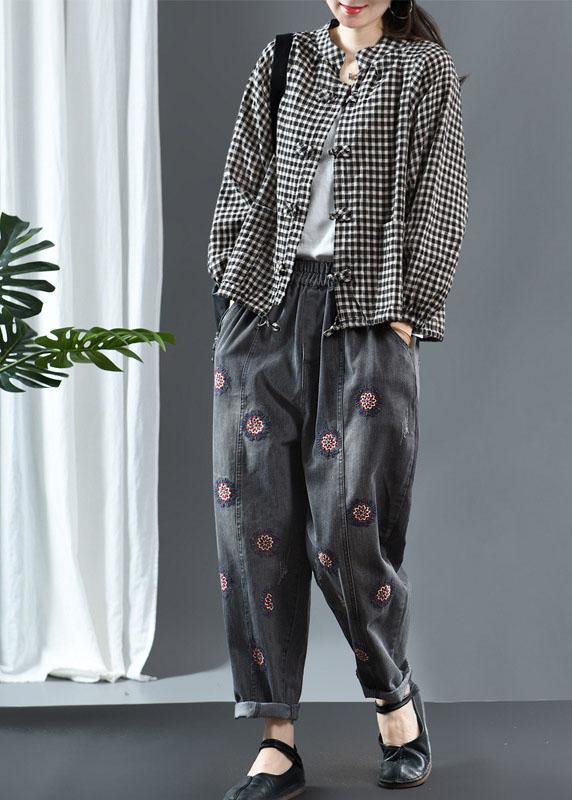 Luxury Black O-Neck Plaid Fall Long Sleeve Trench