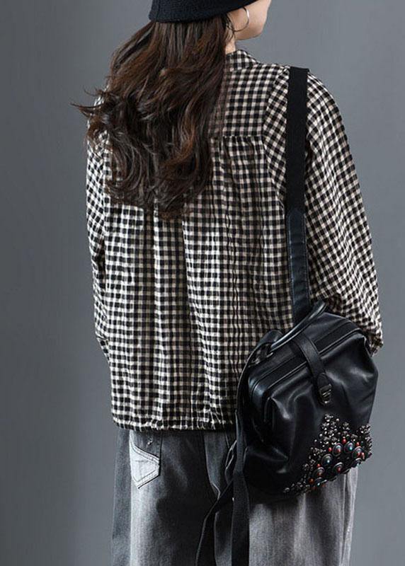 Luxury Black O-Neck Plaid Fall Long Sleeve Trench