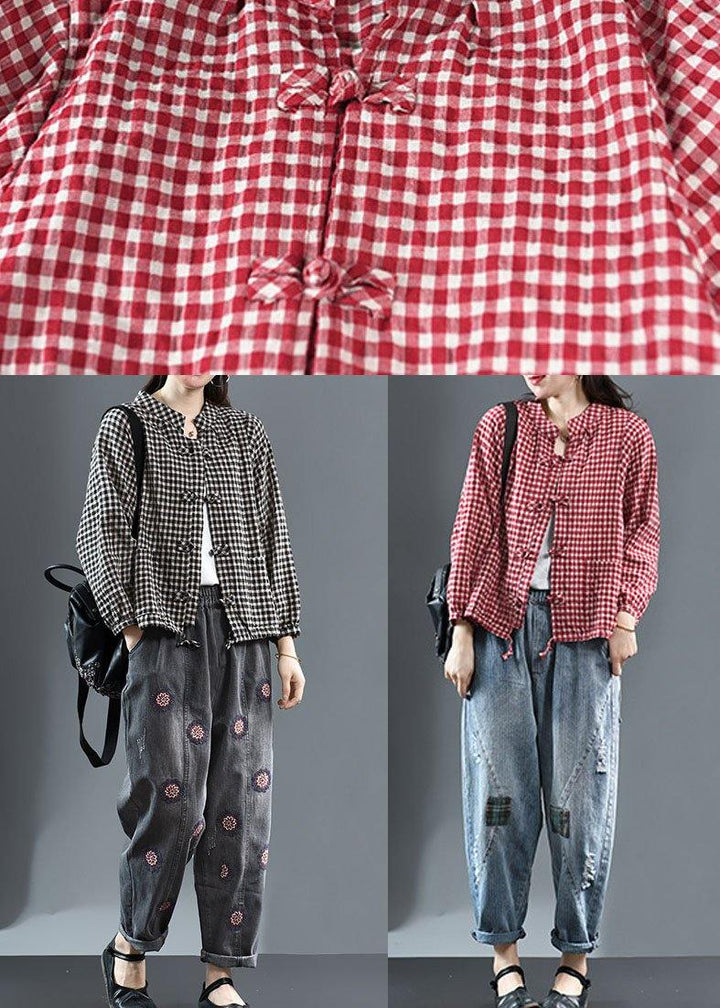 Luxury Black O-Neck Plaid Fall Long Sleeve Trench