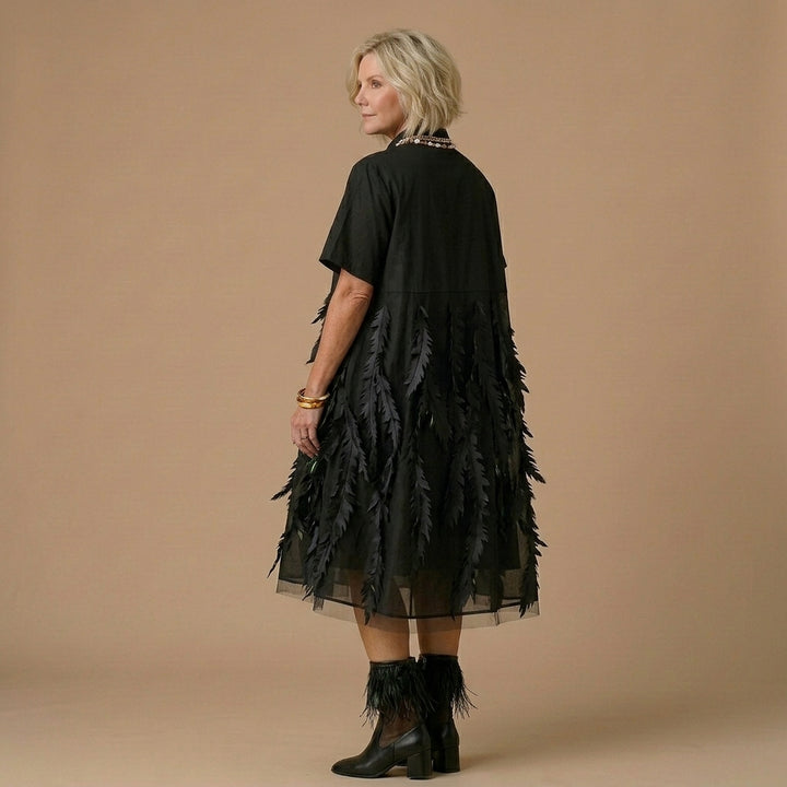 Beautiful lapel tulle Cotton summer clothes For Women Shape black Dress