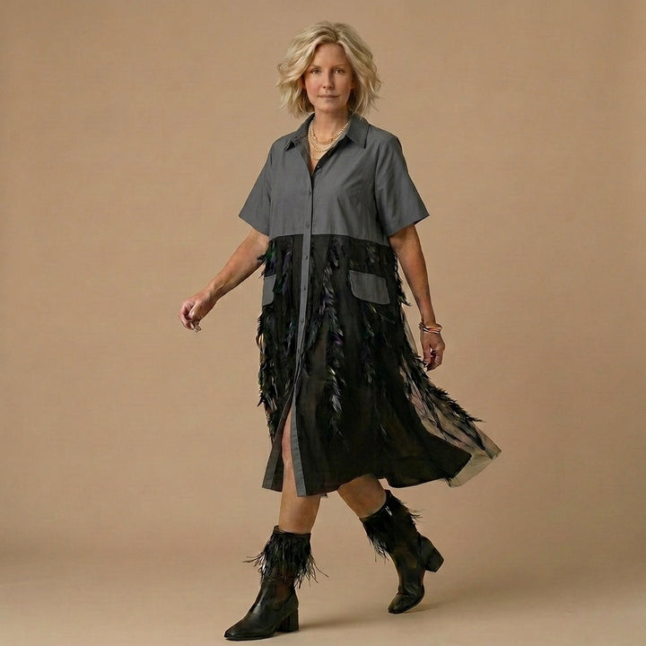 Beautiful lapel tulle Cotton summer clothes For Women Shape black Dress