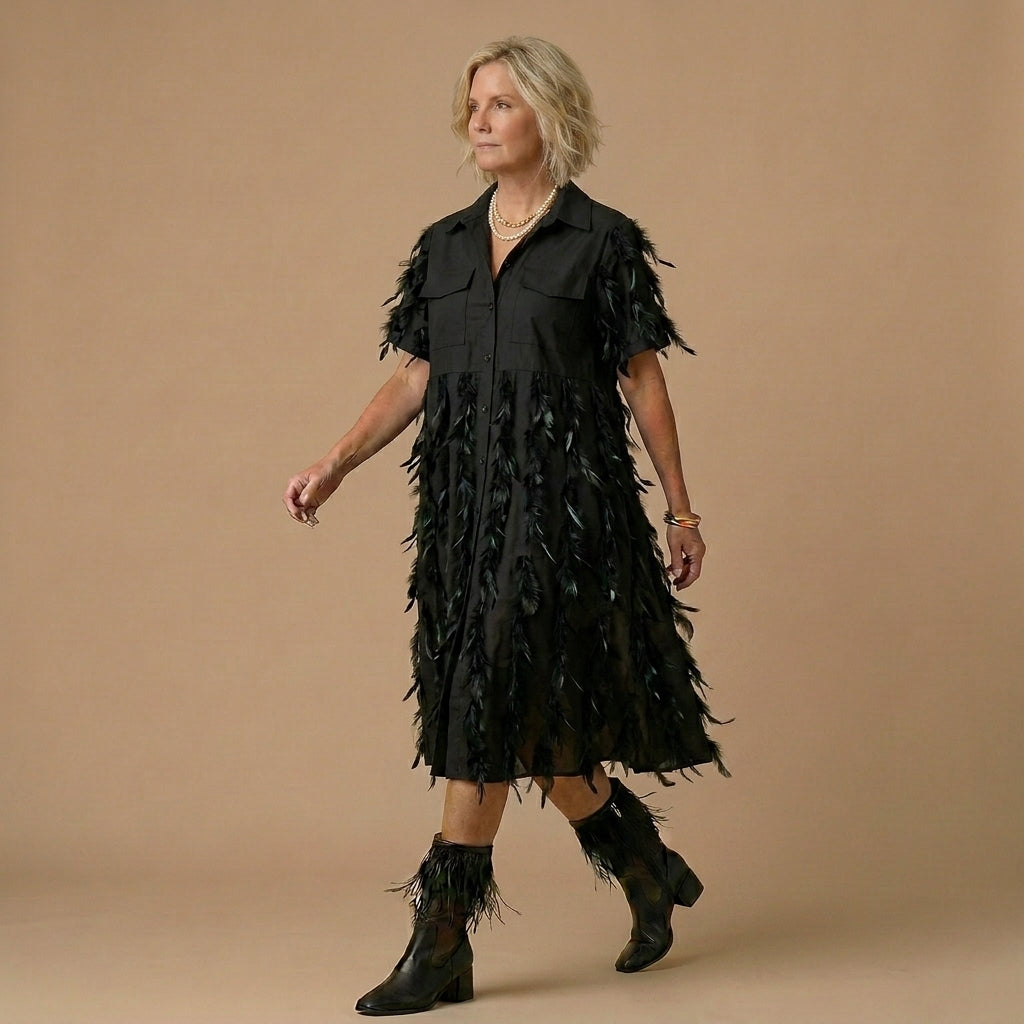 Beautiful lapel tulle Cotton summer clothes For Women Shape black Dress