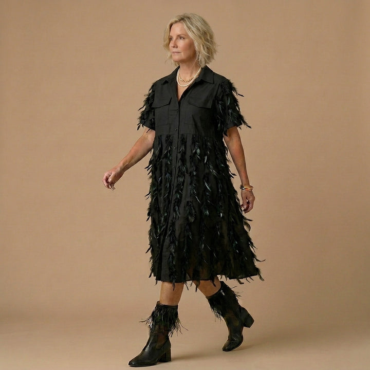 Beautiful lapel tulle Cotton summer clothes For Women Shape black Dress