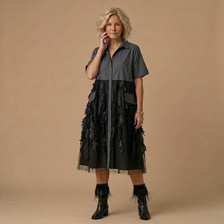 Beautiful lapel tulle Cotton summer clothes For Women Shape black Dress