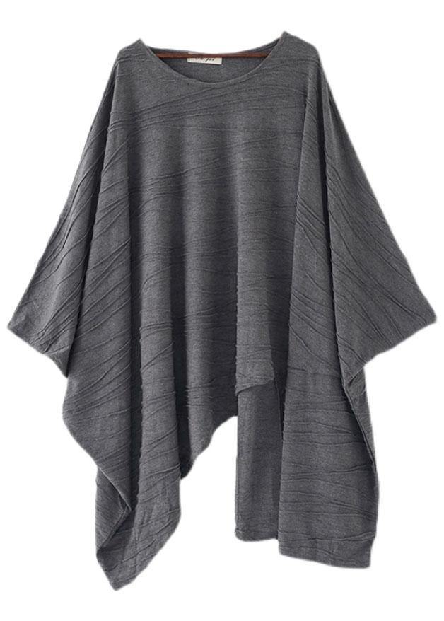 Modern Grey Wrinkled Knit Fall Long Sleeve Shirt