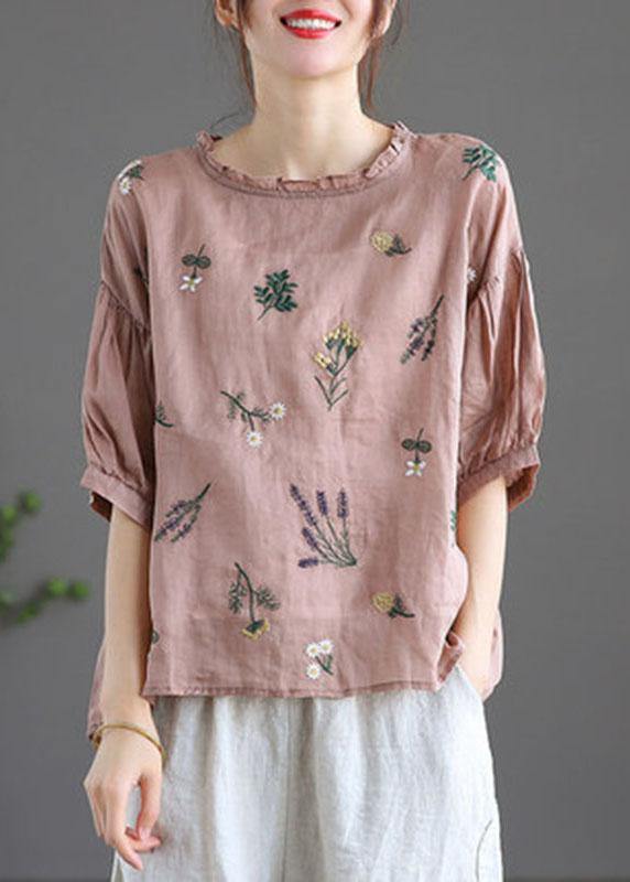 Modern Print Regular Embroideried Summer Floral Half Sleeve