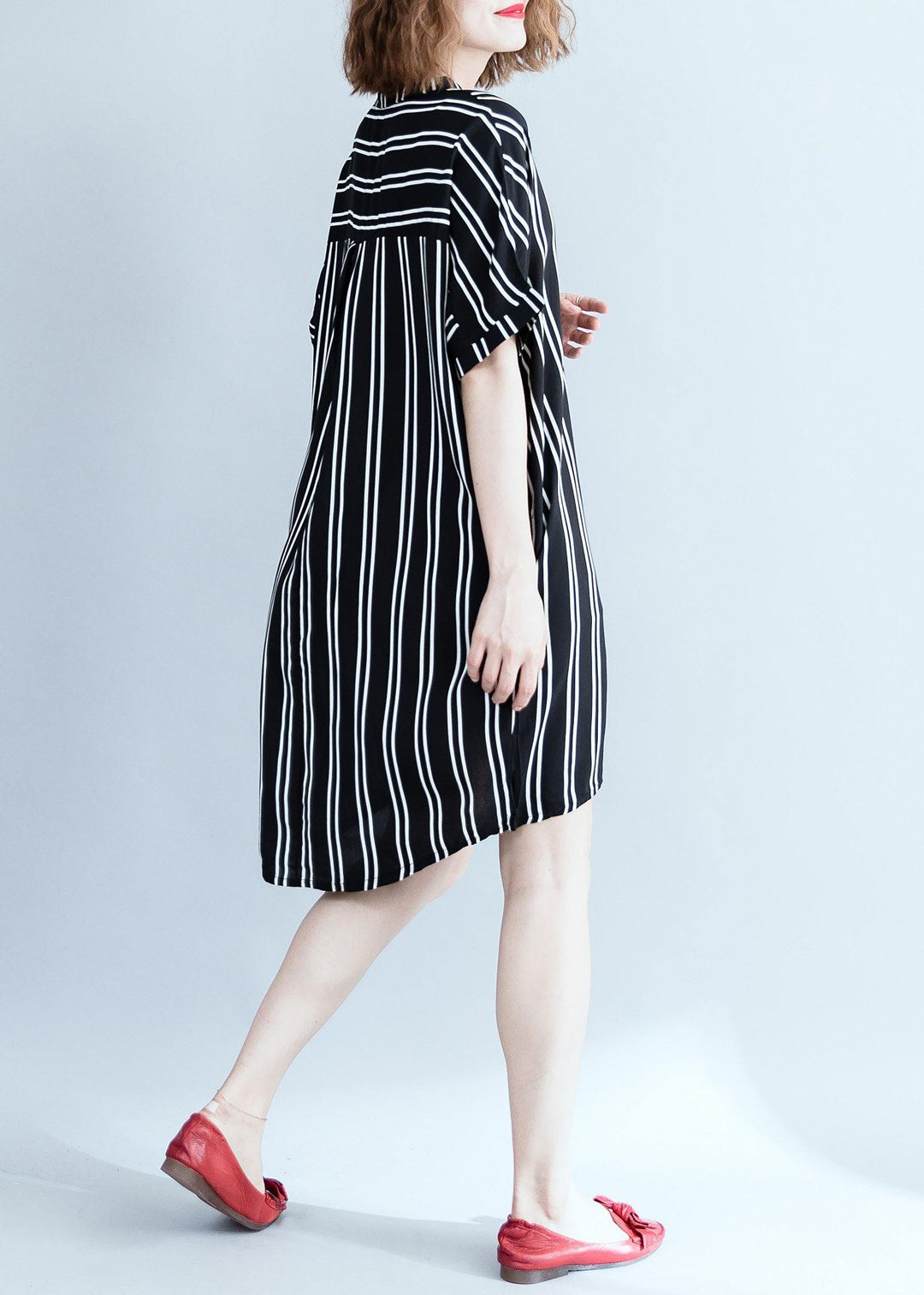 Modern black Wardrobes striped Plus Size summer shirt Dress