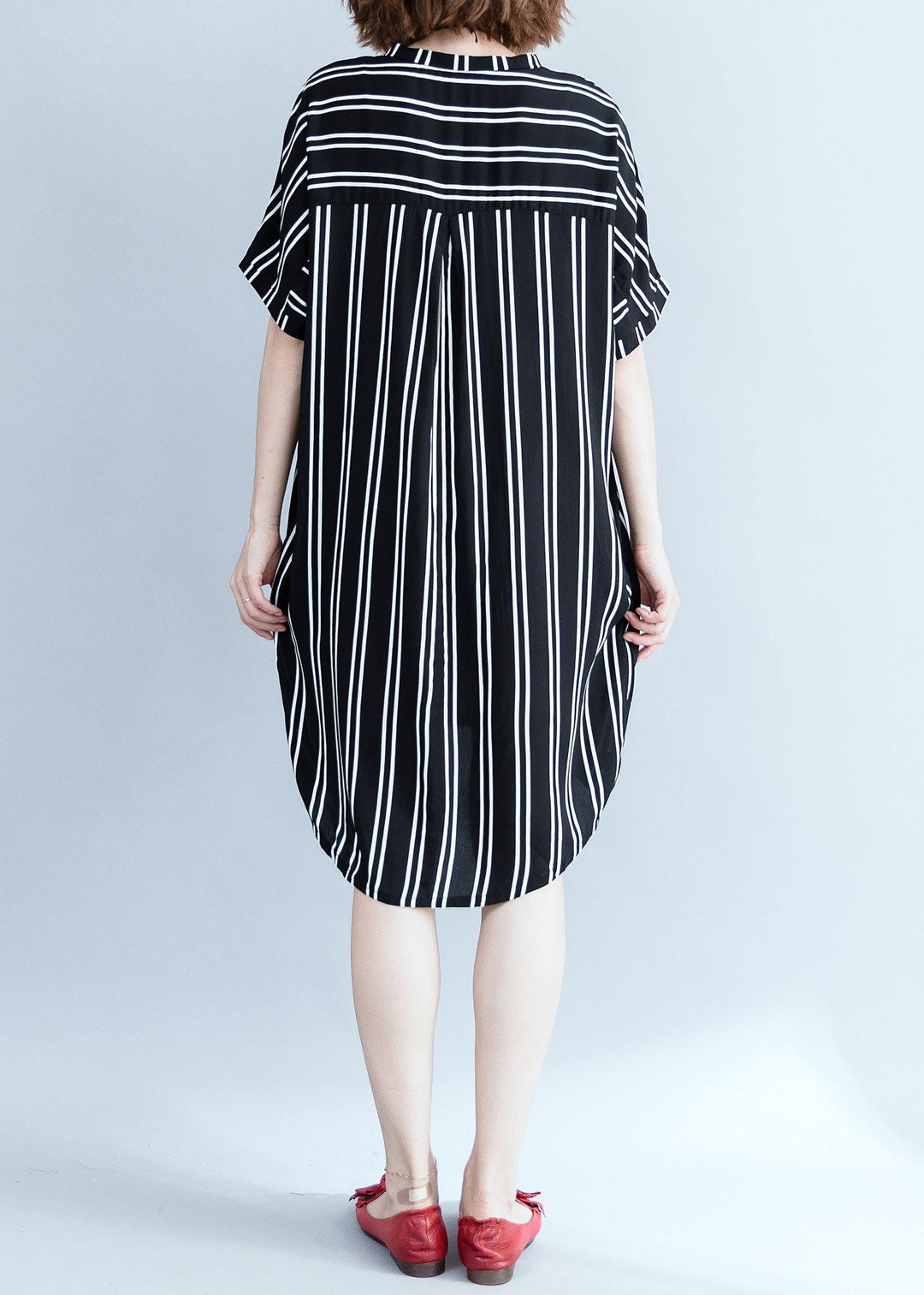 Modern black Wardrobes striped Plus Size summer shirt Dress