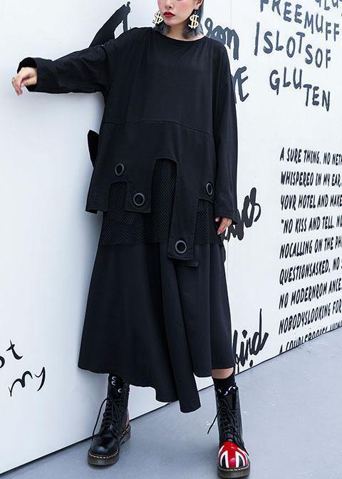 Modern black cotton clothes Women asymmetric patchwork tulle fall Dresses
