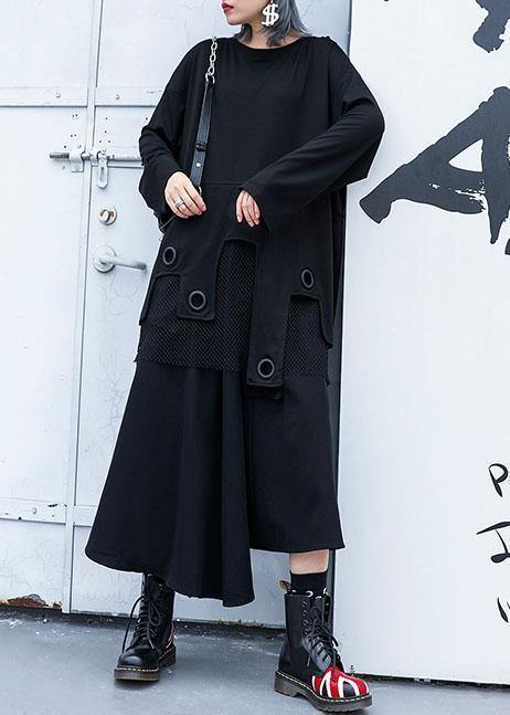Modern black cotton clothes Women asymmetric patchwork tulle fall Dresses
