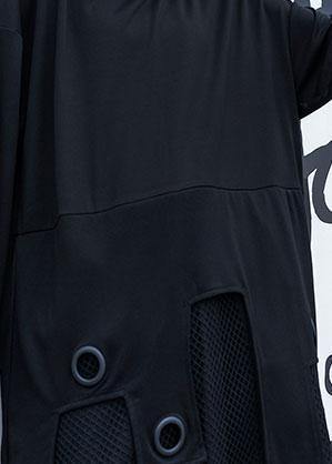 Modern black cotton clothes Women asymmetric patchwork tulle fall Dresses