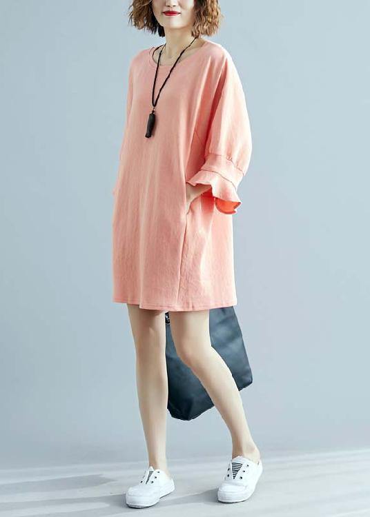 Modern o neck half sleeve cotton linen outfit Work orange Dresses summer