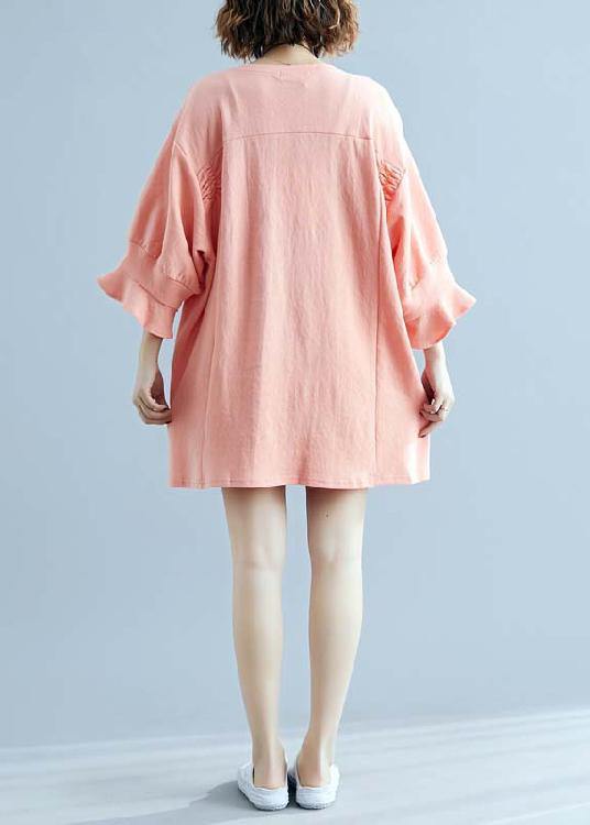 Modern o neck half sleeve cotton linen outfit Work orange Dresses summer